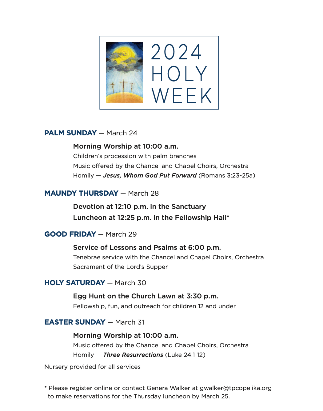 Holy Week 2024 Trinity Presbyterian Church